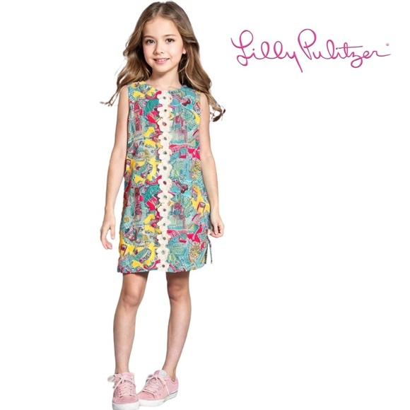 Lilly Pulitzer Shift Dress Sugar Rushin All Over Print Bow Details Cotton Lined - Picture 1 of 16